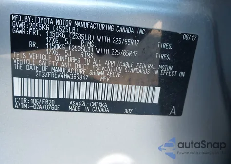 2017 Toyota Rav4 Le from USA, damaged, VIN 2T3ZFREV4HW386847
